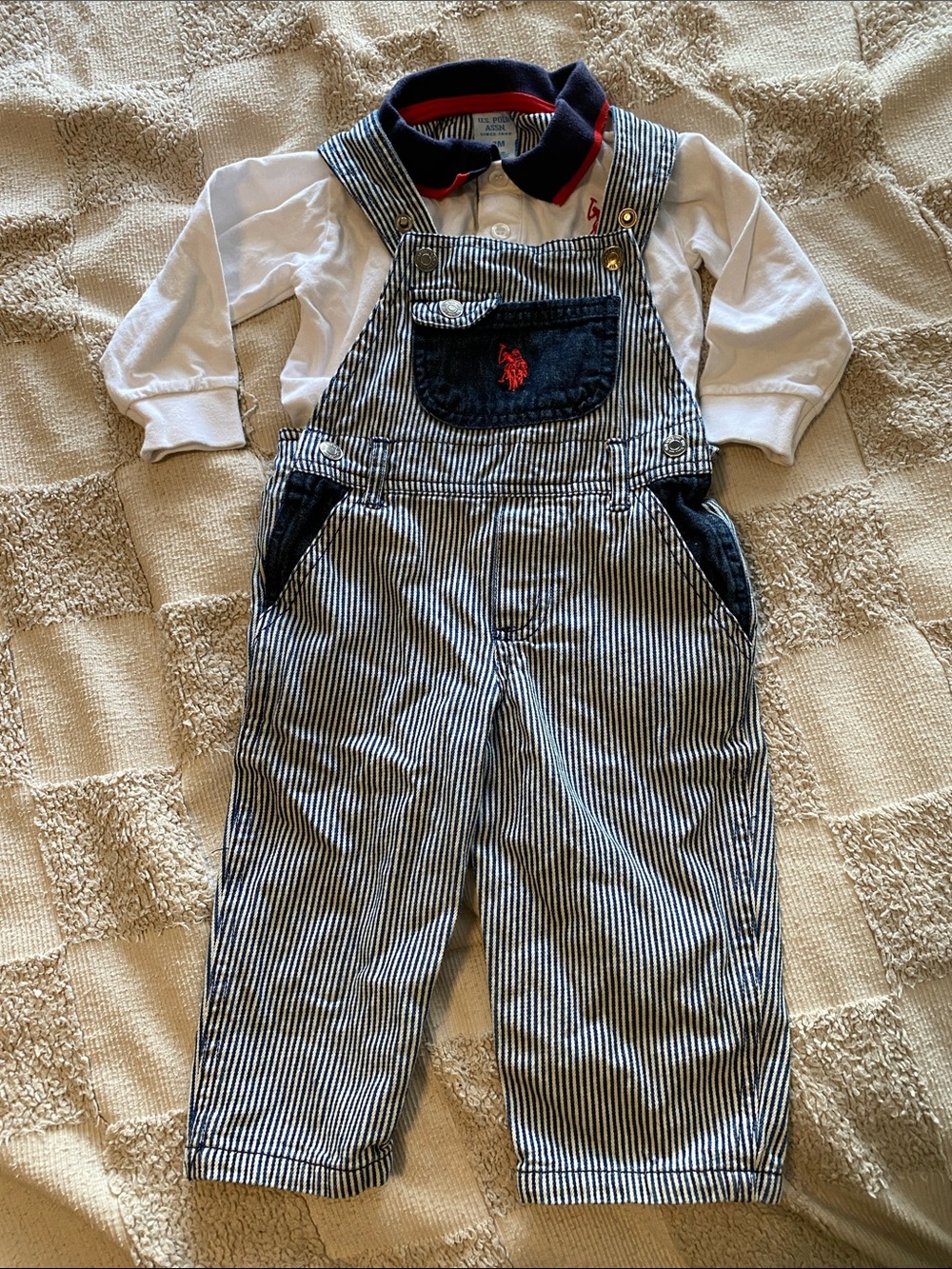 Polo by Ralph Lauren Navy Pinstripe Overalls with White Shirt 18M